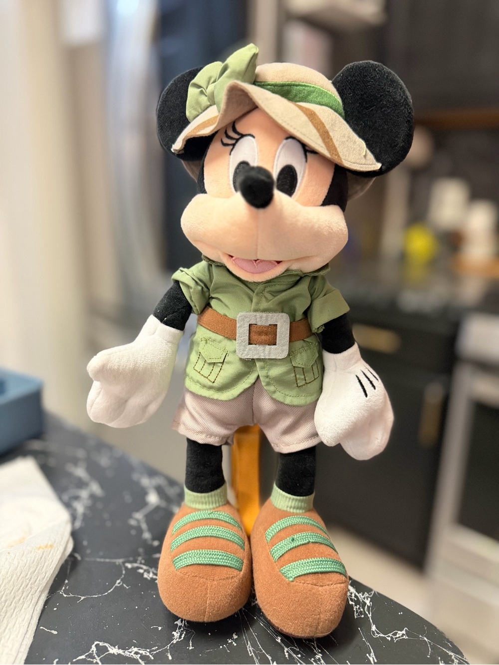 Disney Minnie Mouse Plush in Green Explorer Outfit with Tan Hat
